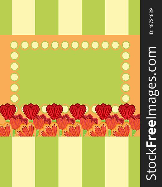 Greeting card with red and orange  tulips. Greeting card with red and orange  tulips