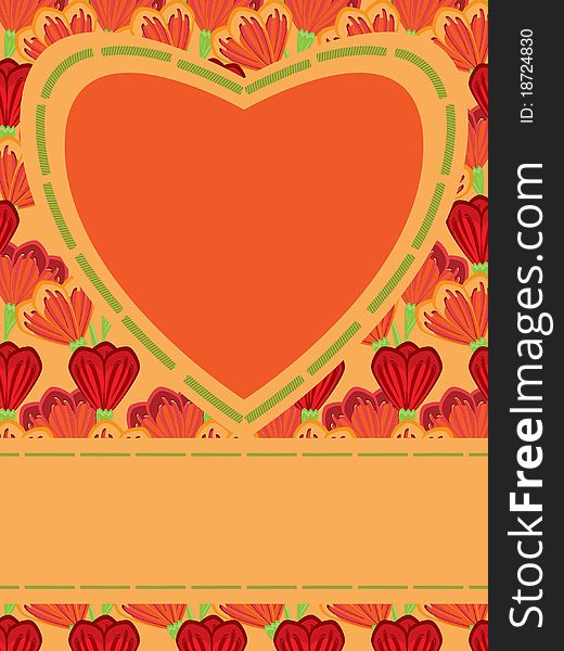 Greeting card with tulips and heart