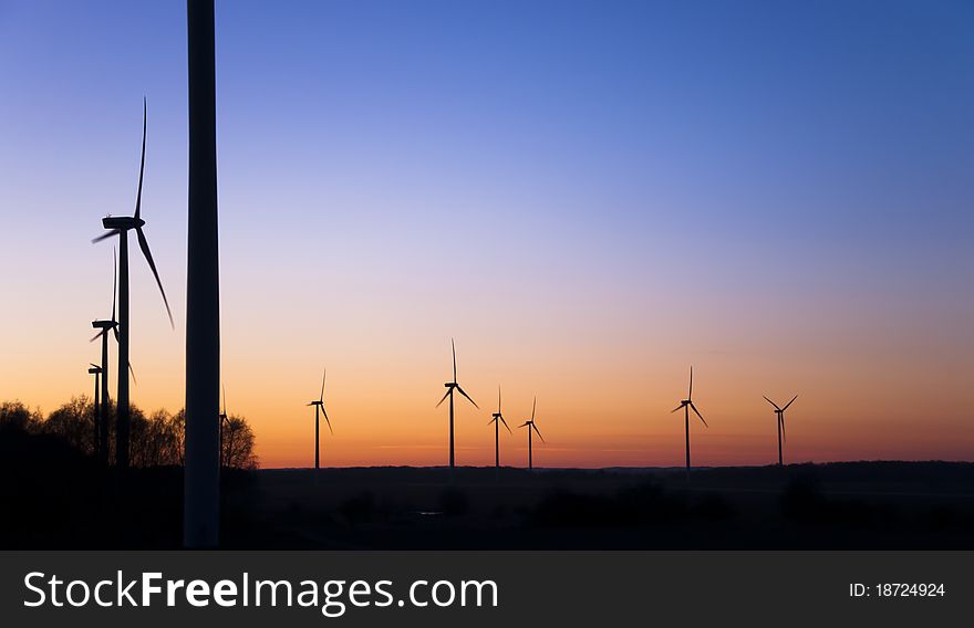 Wind farm at sunset