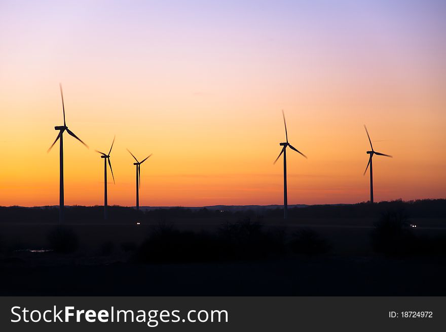 Wind Farm At Sunset