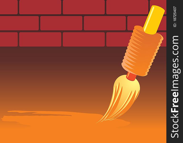 Brush and brick wall. Illustration