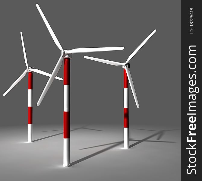 Wind turbine farm 3D render