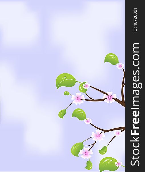 Ecological template for greeting card with tree in blossom