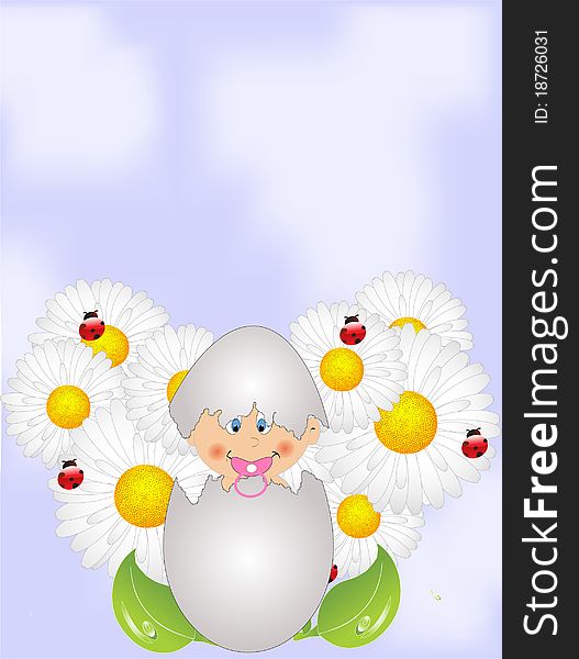 Template for baby arrival greeting card with beautiful floral background
