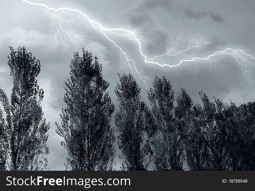 Storm with lightning over the tree