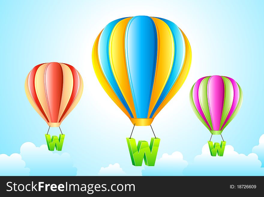 Illustration of WWW hanging from hot air balloon in sky