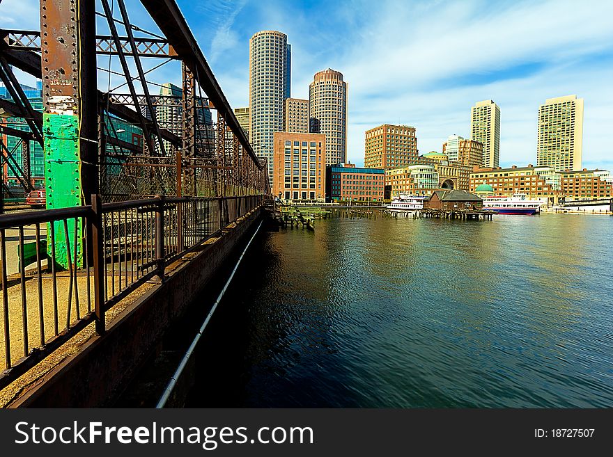 View of Boston Financial District and Marina.