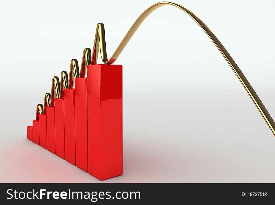 3D rendered illustration of a falling business graph. 3D rendered illustration of a falling business graph