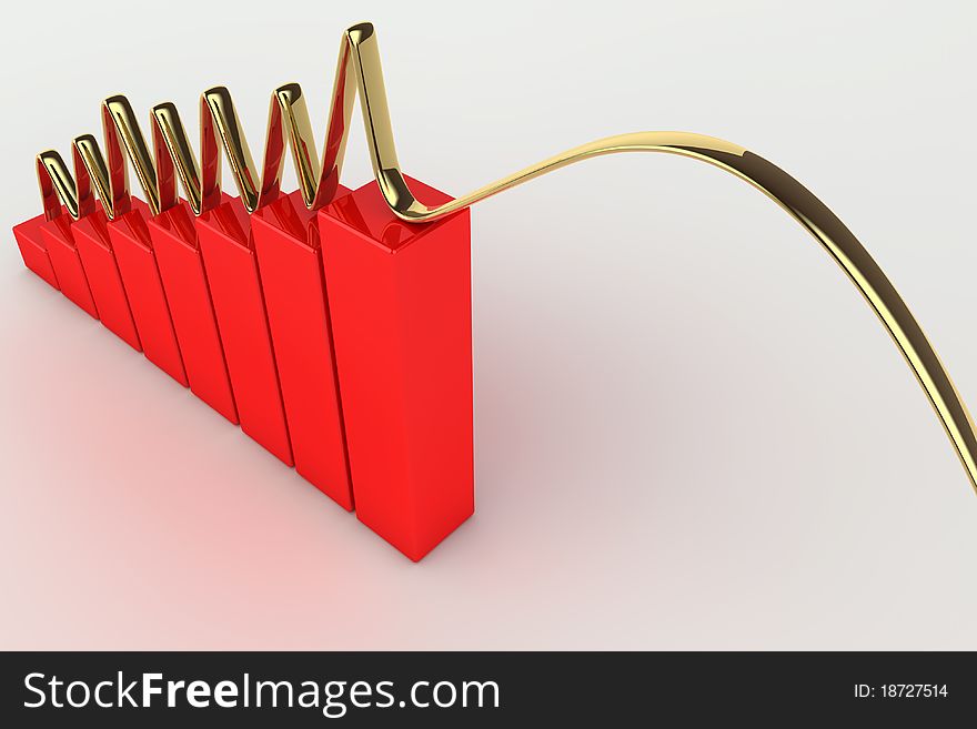 3D rendered illustration of a falling red business graph. 3D rendered illustration of a falling red business graph