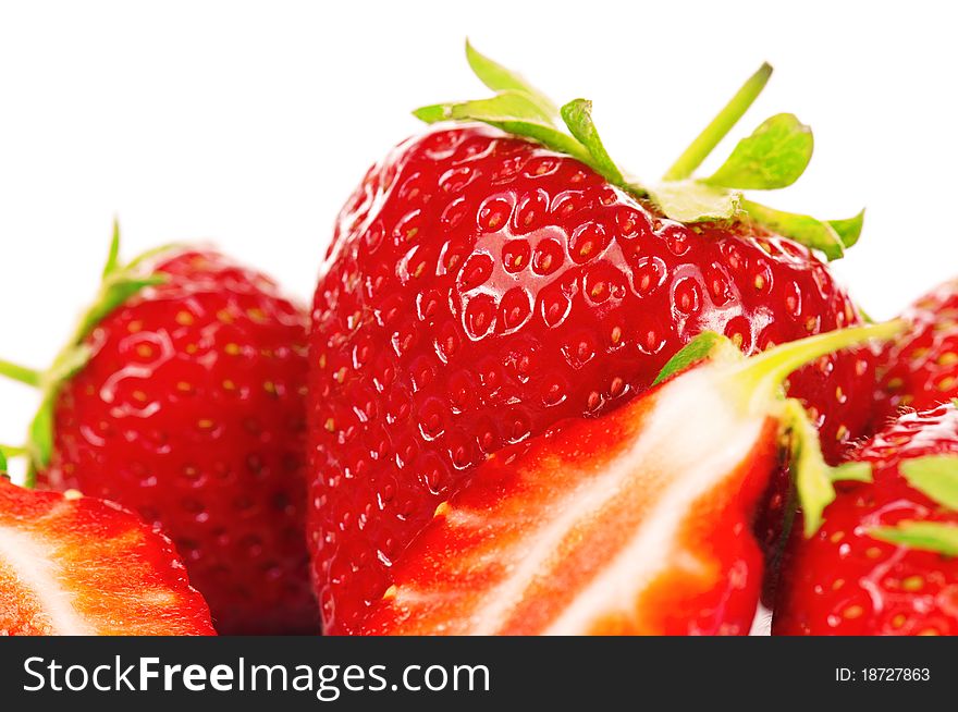 Ripe strawberries isolated on a white background