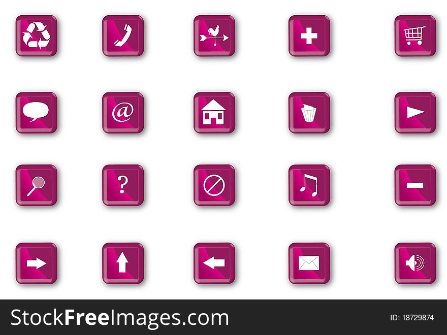 Purple plastic navigation icons set