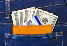 Money And Credit Card In Jeans Pocket Stock Image
