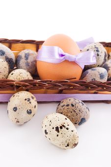 Quail And Chicken Eggs In Basket Royalty Free Stock Photos Quail And Chicken Eggs In Basket Royalty Free Stock Photos