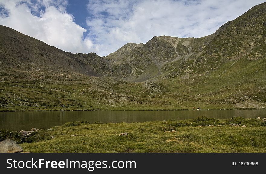 A mountain lake in the pyrenees. A mountain lake in the pyrenees