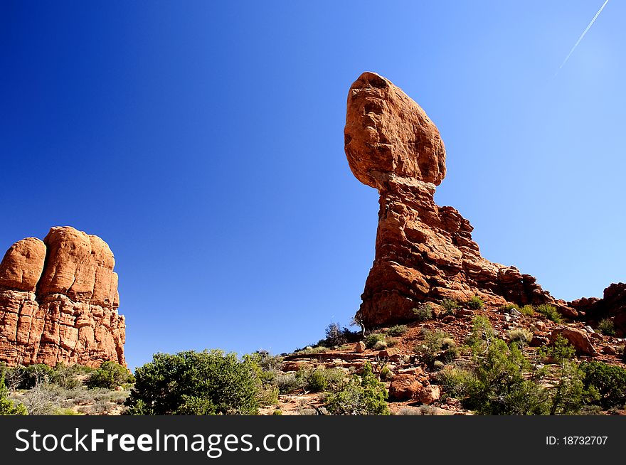 The Balanced Rock formation in Arches National Park in Utah. The Balanced Rock formation in Arches National Park in Utah.