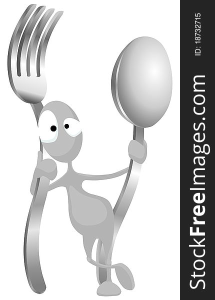 Alien with big spoon and a fork.