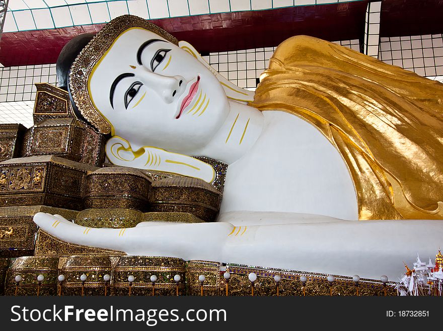 Reclining Buddha image in Bago, Myanmar. Reclining Buddha image in Bago, Myanmar