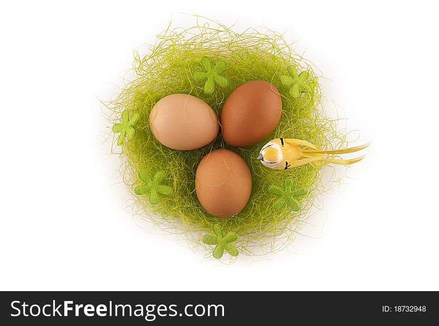 Easter eggs in the nest on a white background