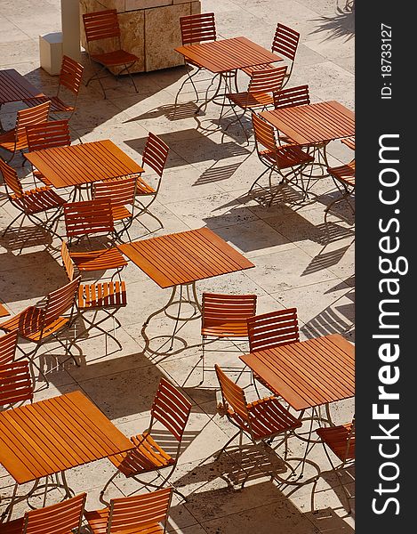 Tables and chairs at an outdoor cafe in Los Angeles,CA.