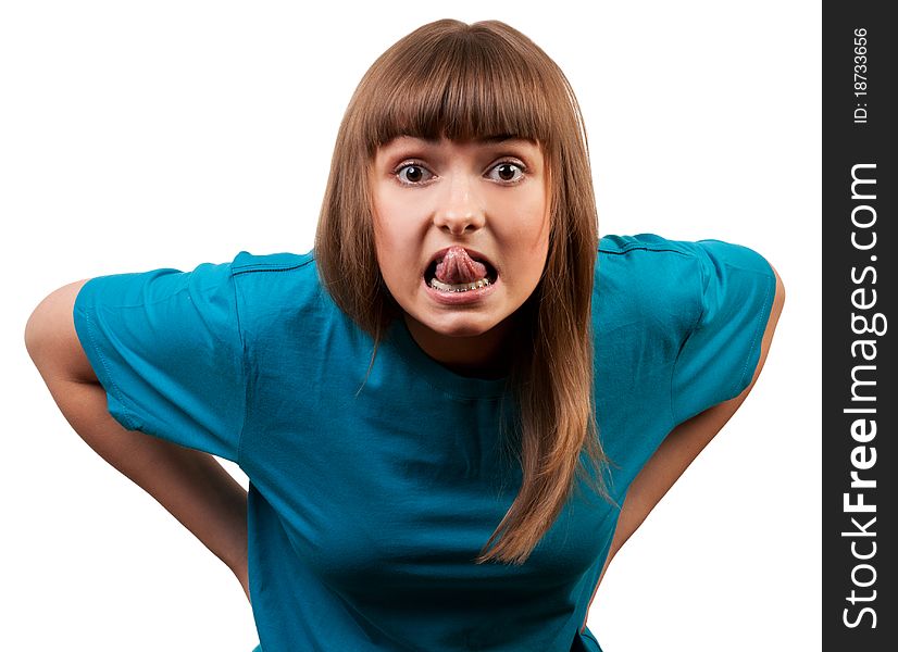 Portrait of a young brunette, isolated on a white background