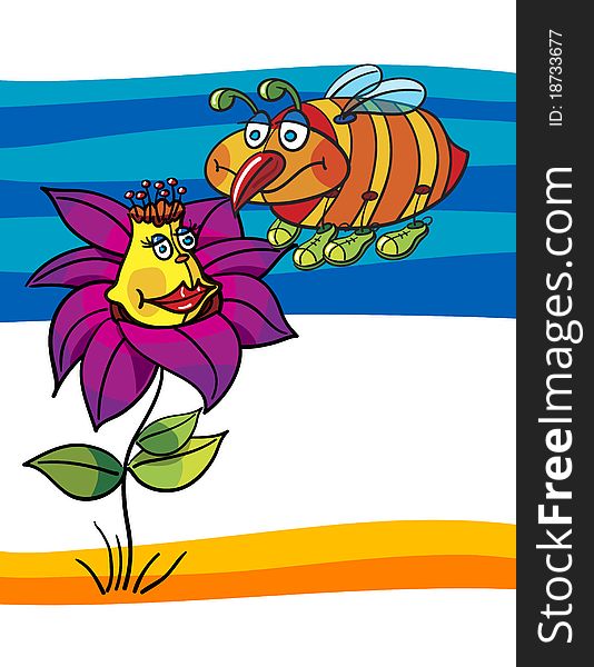 Flower and bee, abstract vector art illustration