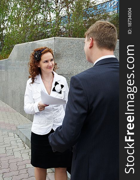 Business Woman Talking To Man