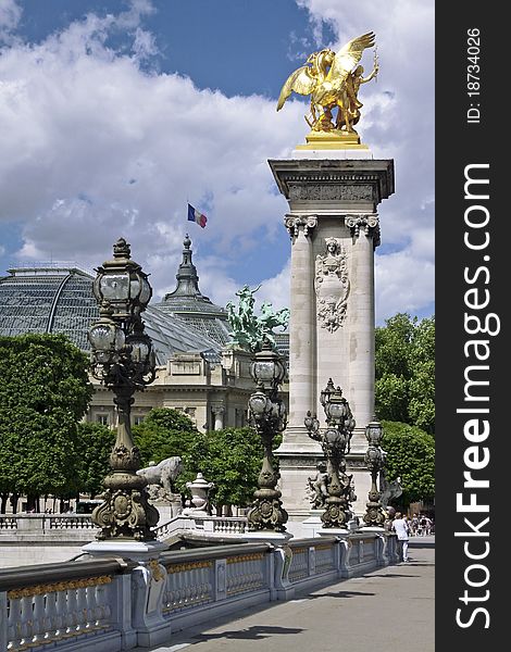 Alexander III bridge with Grand Palais in Paris. Alexander III bridge with Grand Palais in Paris