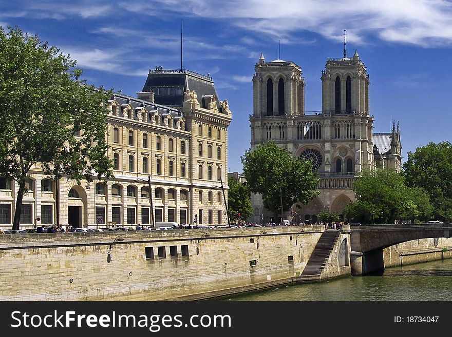 Notre Dame Cathedral over Seine in Paris. Notre Dame Cathedral over Seine in Paris