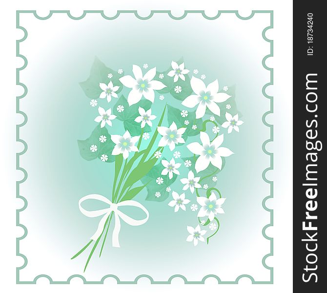 Bouquet of white flowers with bow illustration. Bouquet of white flowers with bow illustration