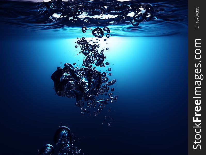 A blue fresh water with bubbles background