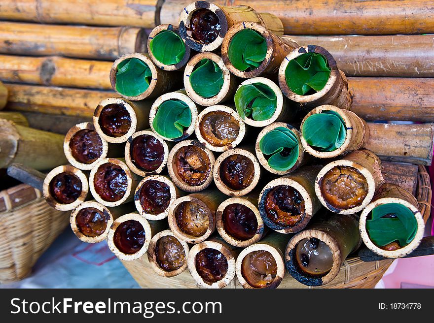 Thai sticky rice in bamboo. Thai sticky rice in bamboo