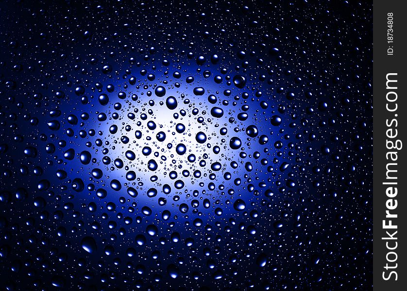 Round water drops on blue background close-up. Round water drops on blue background close-up