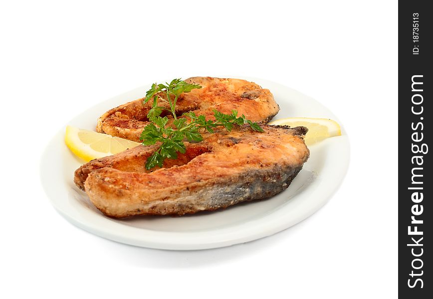 Grilled red fish on a white background