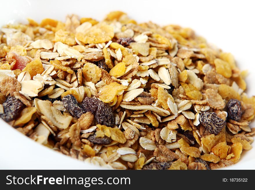 Fresh muesli close up view