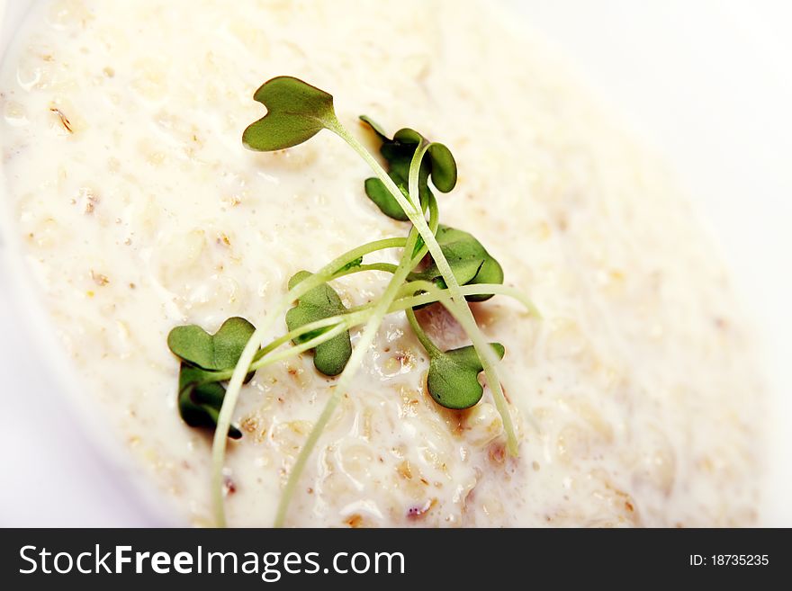 Oatmeal with milk close up view