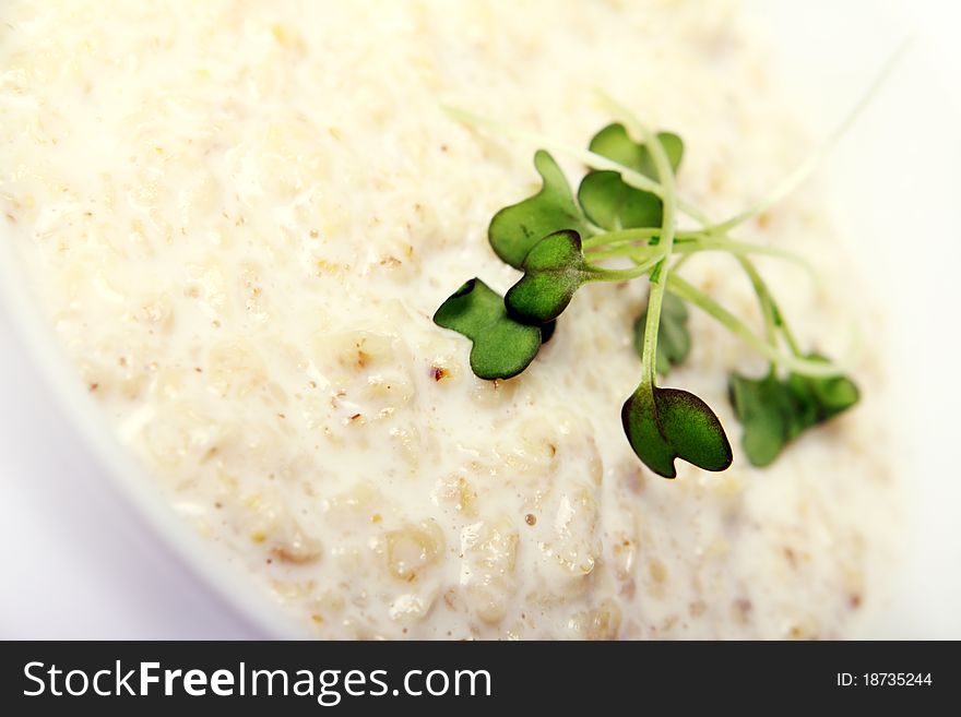 Oatmeal with milk close up view