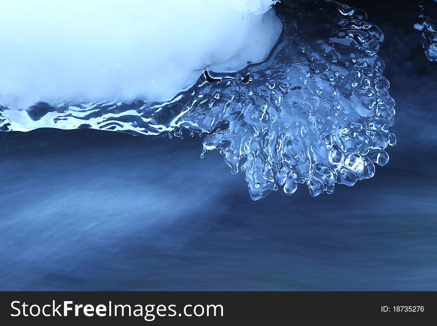 Ice and water on winter creek