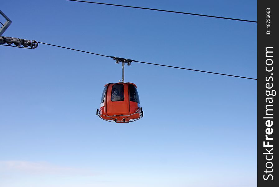 Cable car ski lift over the mountains