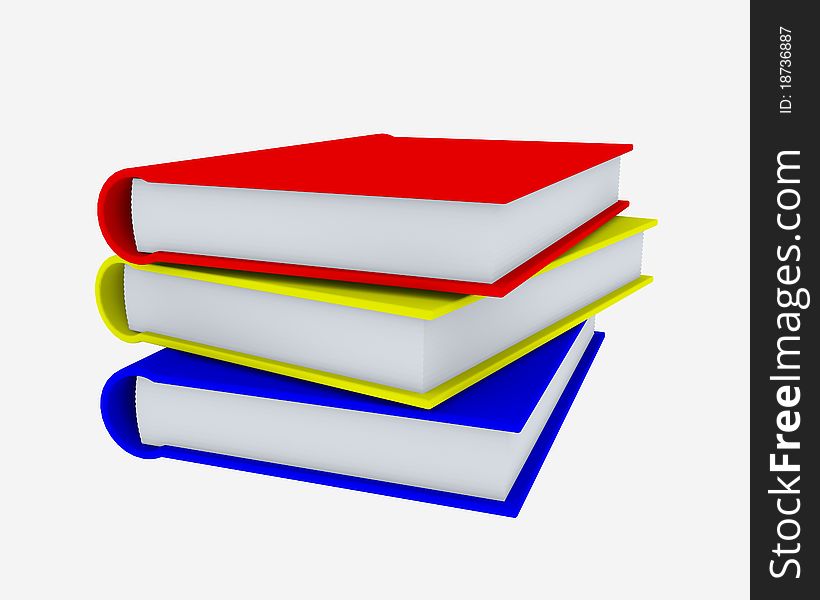 Stack of coloured books on white surface. Rendered in 3D. Stack of coloured books on white surface. Rendered in 3D.