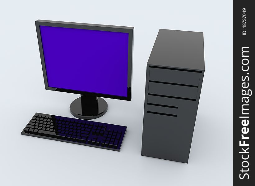 Black personal computer isolated on white background with flat-panel monitor. Black personal computer isolated on white background with flat-panel monitor