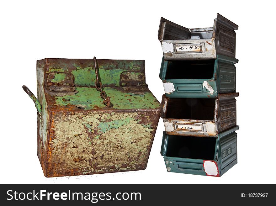Old vintage and rusty containers and boxes. Old vintage and rusty containers and boxes