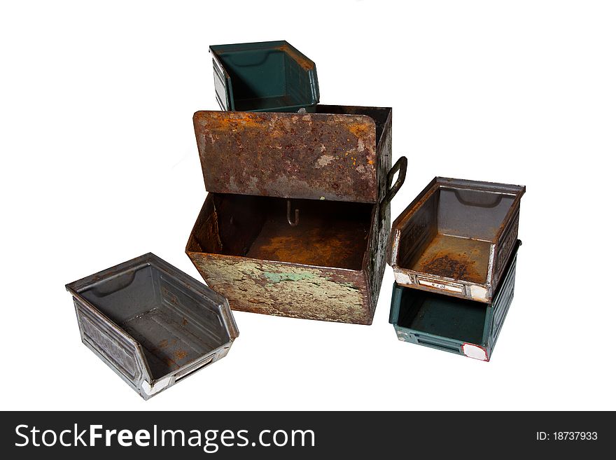 Old vintage and rusty containers and boxes. Old vintage and rusty containers and boxes