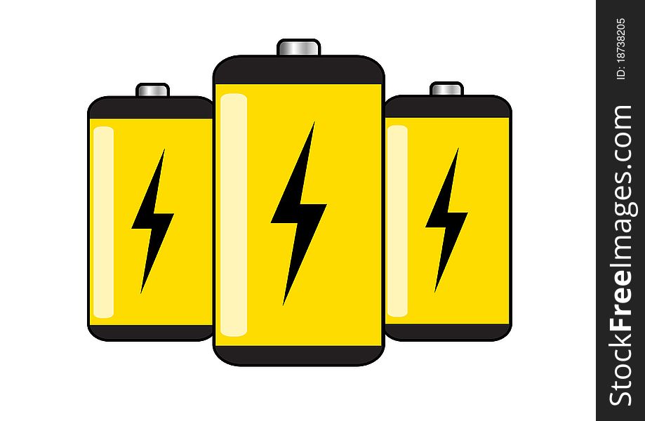 Illustration of three yellow batteries