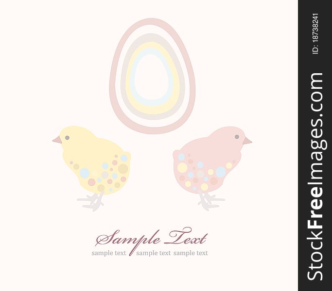 Cute easter chicken and egg background card.