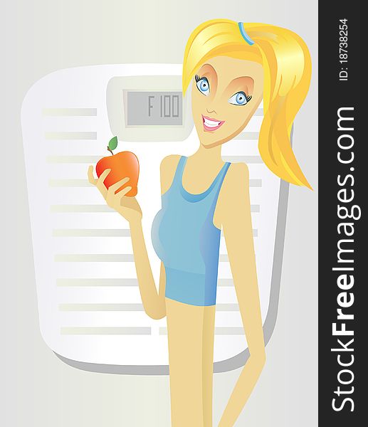 Beautiful healthy fitness girl holding apple.