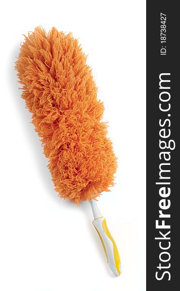 Isolated plastic long duster, orange colored. Isolated plastic long duster, orange colored.