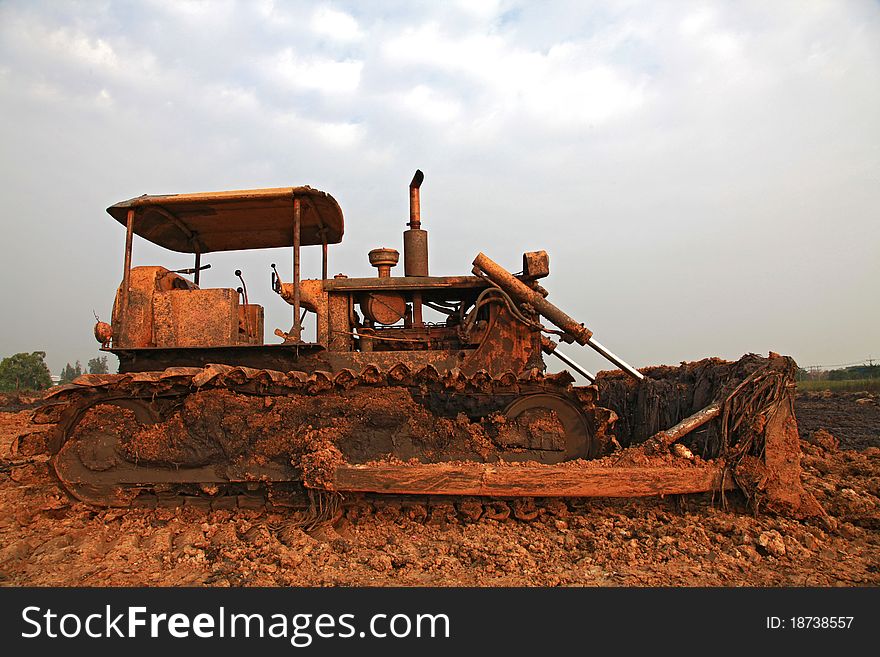 Construction bulldozer on construction site