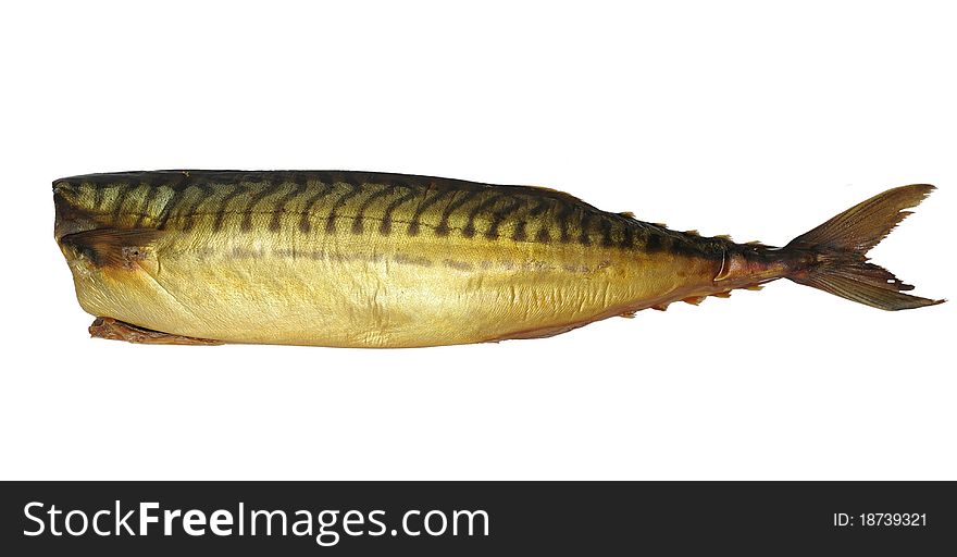 One smoked mackerel on white background