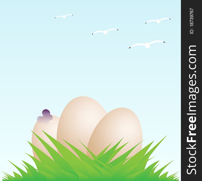 Nature landscape with eggs behind grass in spring. Nature landscape with eggs behind grass in spring