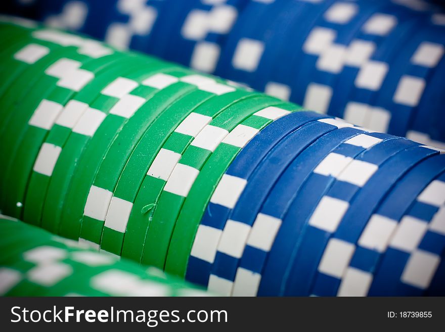 Poker chips close-up. Casino background